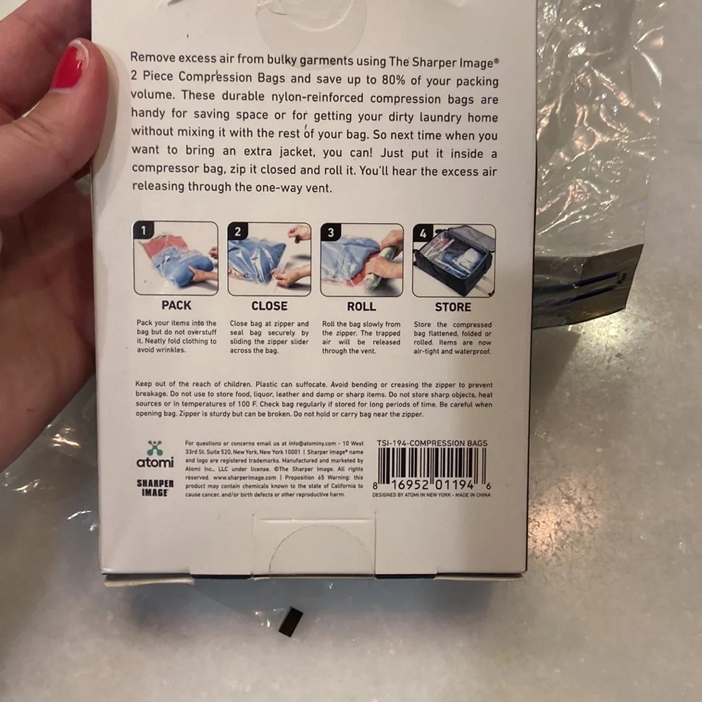 New in box + 1 bonus sharper image 2-piece compression bags